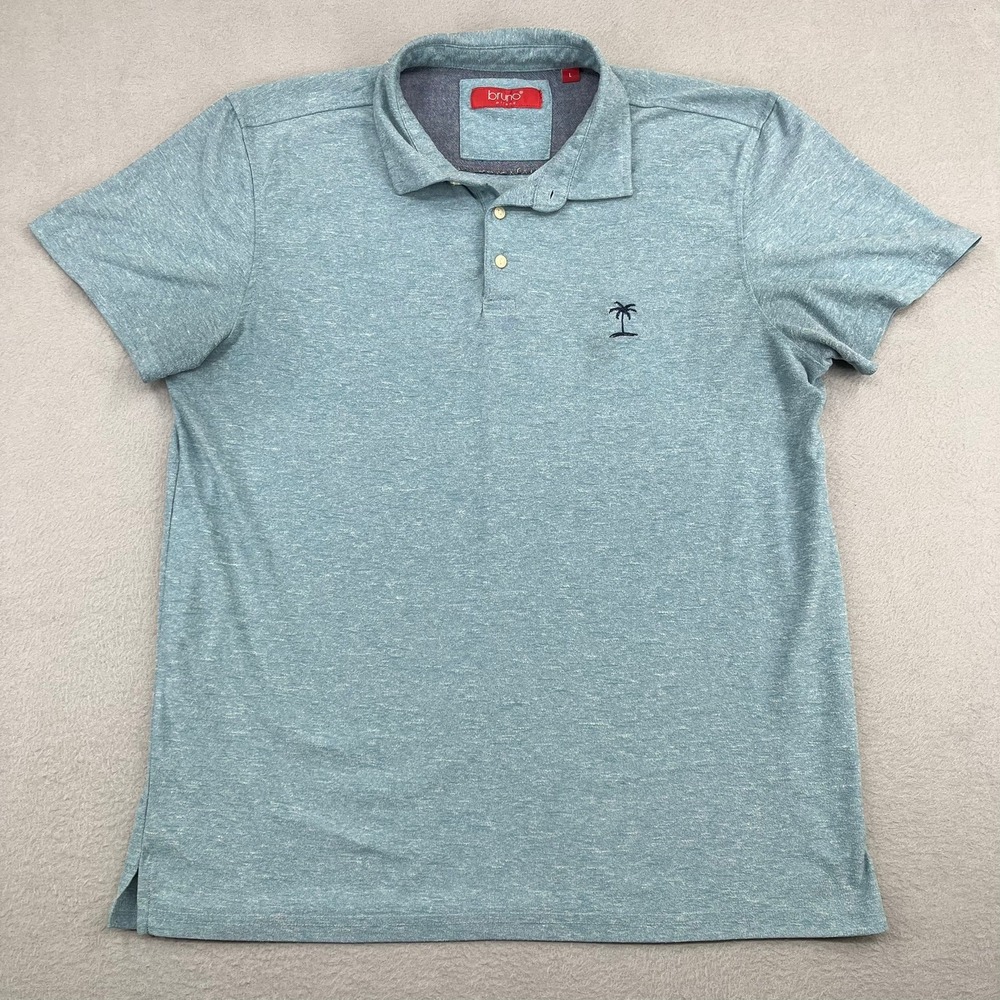 Bruno Milano Mens Polo Shirt Large Blue Heathered Palm Tree Embroidered Casual